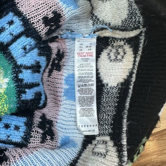 Topshop Sweater Size 4-6 Knit Eight Ball Teddy Bear “Be Grateful” & “Peace” - Picture 3 of 6